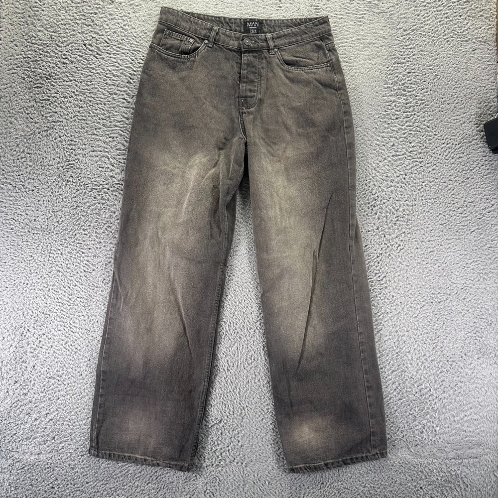 Boohooman Jeans Mens 32x31 Gray Cotton Denim Straight Baggy Faded Button-Fly